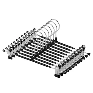 MECHEER Pants Hangers with Clips 10Pack 12Inch Heavy Duty Pant Hanger Clothes Hanger Organizer Adjustable Skirt Hangers for Women Space Saving Non-Slip Hangers for Jeans Skirts Shorts Leggings Kids Baby Clothing Stainless steel Hanging Closet Organization