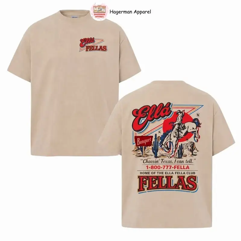 Ella Fella Club T-Shirt, 1-800-777-Fella Tee, Dandelion Graphic T-Shirt, Indie Aesthetic Shirt, Choosing Texas Tee, Gift for Friends.