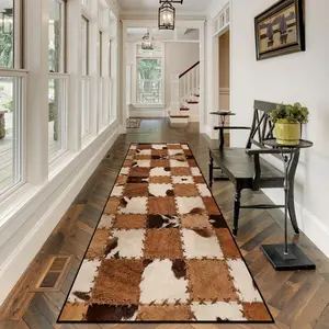 Vintage Cowhide Patchwork Pattern Rug, Non-slip Soft Floor Mat, Washable Area Rug, Vintage Runner Rug, Decorative Carpet for Home Living Room Bedroom