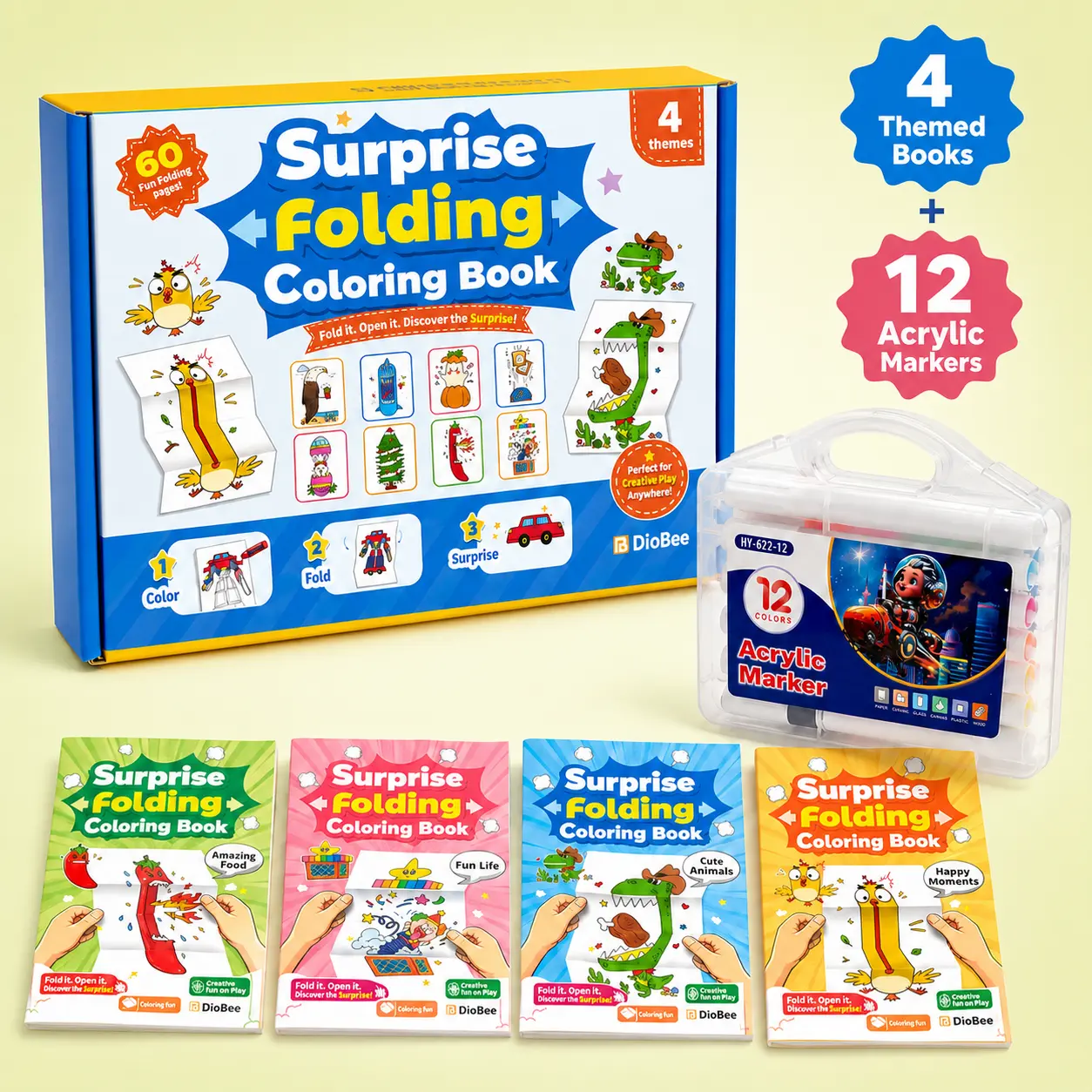 Diobee  Surprise Folding Coloring Book for Kids, Interactive Fold-Out Coloring Activity Book with Fun Folding Designs, Creative Art Craft for Boys & Girls Ages 3+