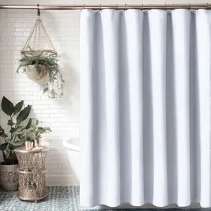 1 Pack Fabric Shower Curtain, Textured Heavy Duty Bath Curtain Set  with 12 White plastic Hooks for Bathroom Luxury