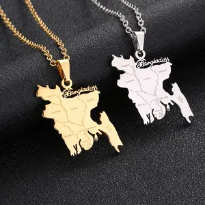 Bangladesh map necklace stainless steel necklace unisex couple jewelry ethnic style jewelry