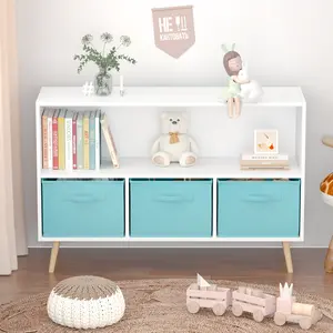 Wooden Bookshelves, with 3 Foldable Fabric Drawers, Playroom Toy Storage Cabinets, Health and Safety, Versatile, Easy to Clean and Manage