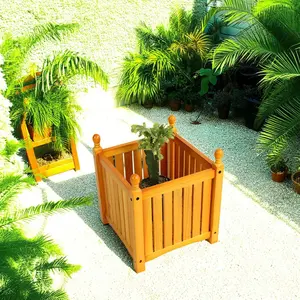 Outdoor Square Wooden Flower and Herb Pot for Garden, Porch and Patio Wood  Plant and Vegetable Container Planter Teak