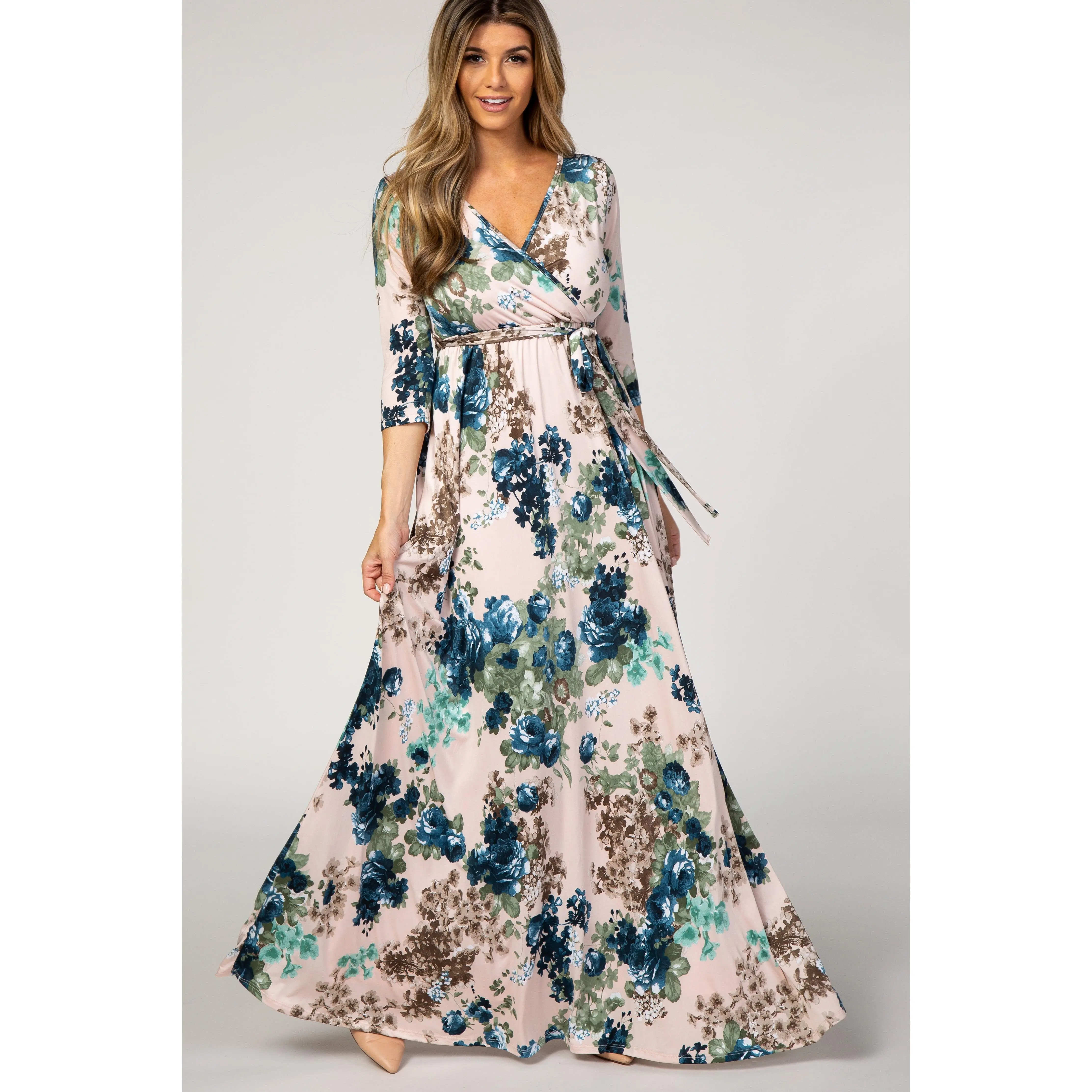 PinkBlush Light Pink Floral Sash Tie Dress