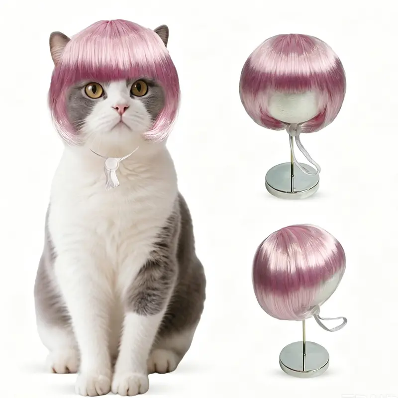 TESSVEYA Pet Wig - Hand-Sewn Cute DIY Cut Cosplay Accessory, 25cm Head Circumference Fit, Rayon Hair Fabric, Elastic Band, Buckle Design, Hairstyle Ideas for Halloween, Holidays, Birthdays, Dog & Cat Hair Accessory