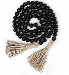 Homewinner Farmhouse Wood Beads Garland Boho Home Decor Decorative Beads Hanging Wooden Beads 58'' Door Ornaments Hangable