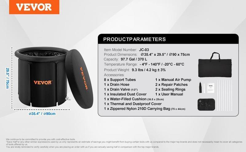 VEVOR Ice Bath Tub, Cold Water Therapy Plunge Tub for Athletes, Portable Outdoor Ice Barrel Plunge Pool for Recovery, Max. 98 Gal Inflatable Folding Bathtub with Cover, Home Ice Pod for Adult VEVOR Ice Bath Tub, Cold Water Therapy Plunge Tub for Athletes, Portable Outdoor Ice Barrel Plunge Pool for Recovery, Max. 98 Gal Inflatable Folding Bathtub with Cover, Home Ice Pod for Adult