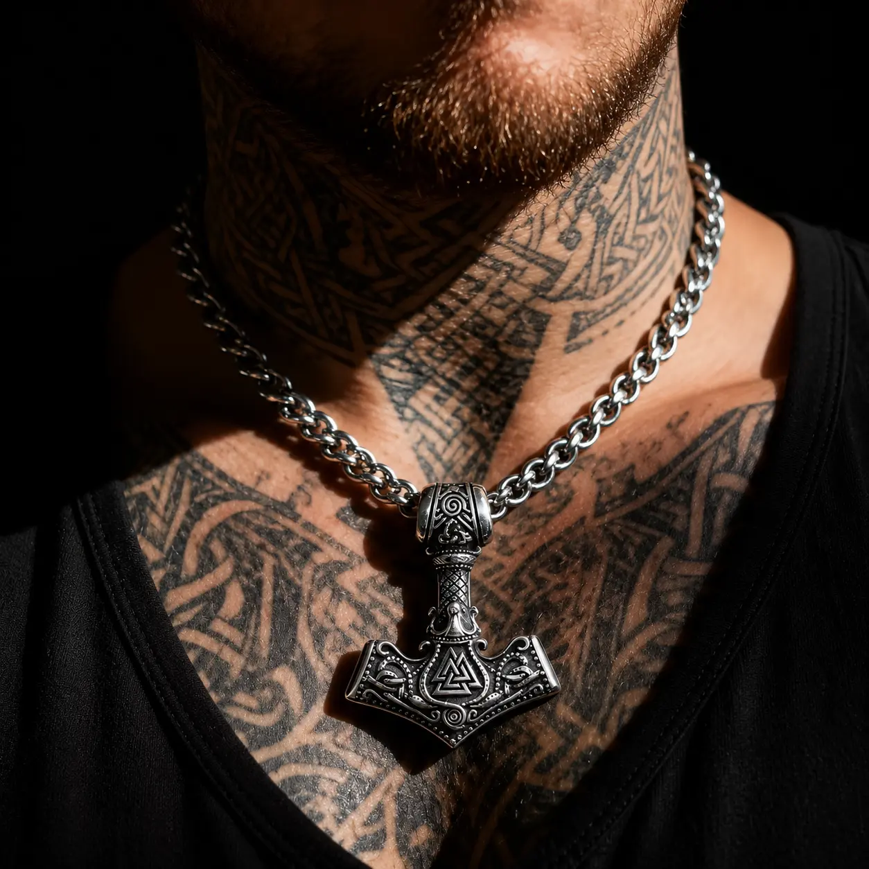 Stainless Steel Norse Odin Knot Mjolnir Pendant Necklace For Men Viking Jewelry Accessories