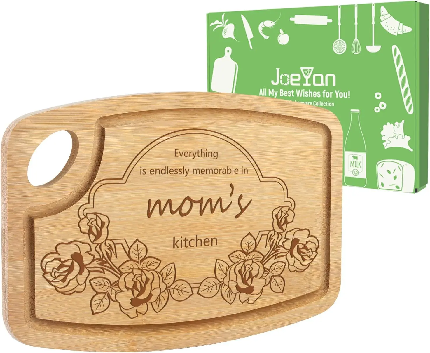 Bamboo Cutting Board for Mom, Mothers Day Gifts for Grandma, Engraved Charcuterie Chopping Board with 2-Sided Juice Grooves, Personalized Birthday Christmas Presents for Mama from Daughter Son