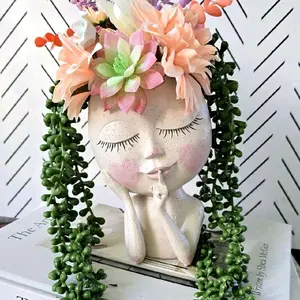 Lady Head Planter with Artificial Flowers & Succulents Indoor Decor Housewarming Gift Special Occasions Centerpiece