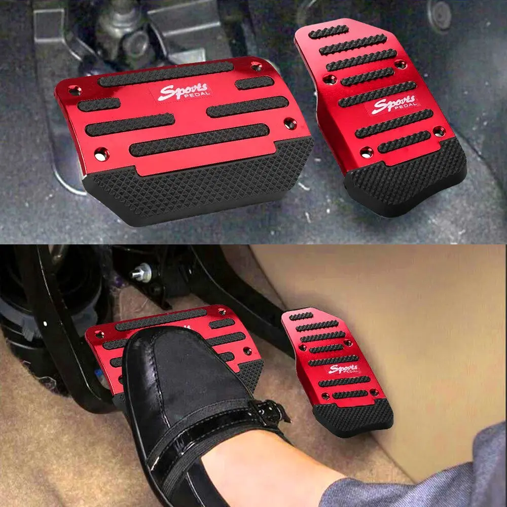 [Red] Non-Slip Automatic Brake & Accelerator Pedal Pad Cover Set - Universal Fit for Cars - Easy Installation