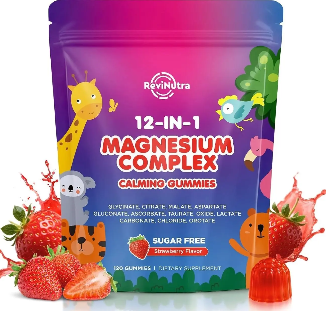 Magnesium Complex 700mg - 12 in 1 Magnesium Gummies with Glycinate, Citrate, Malate, Oxide, Taurate, Aspartate, Orotate - Supports Relaxation, Muscle & Heart - Sugar Free Strawberry 120 Count