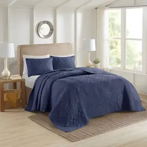 3pc Full/Queen Glen Reversible Bedspread Set Navy Blue - 510 Design