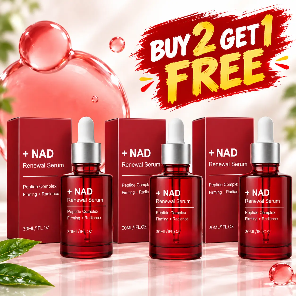 【Buy 2 Get 1 Free！】NAD+ EGF Firming Serum with Collagen Extract & Active Peptide, aging skincare serum for plumping and radiance boosting, Korean K-Beauty facial serum for smooth-looking skin, fine line care, skin elasticity & firmness, 30 ml / 1.01 fl oz