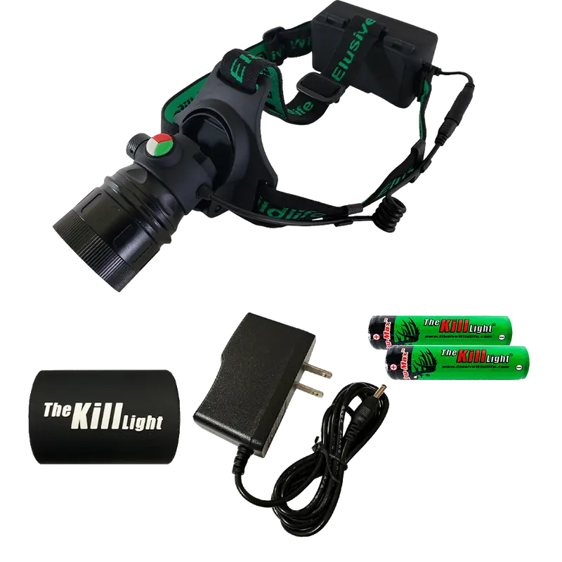 Elusive Wildlife 3 Color LED Headlamp Kit with Green Red White Adjustable Beam Zoomable Dimmable for Hunting Hiking Camping High Power Headlamps