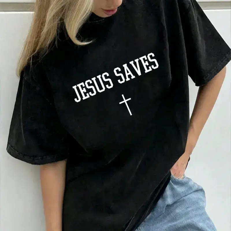 Jesus Saves Unisex Fit T-Shirt, Bible Verse Shirts Women, Soft and Comfortable Fit Tops for Everyday Wear Casual Outfit t shirts women oversized tshirt women graphic  tee