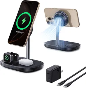 [USA Stock] - Qi2 15W 3-in-1 Charging Station, Magnetic Wireless Charger Stand with TEC Cooling, MagSafe-Compatible iPhone Charger for iPhone12-17 Series, AirPods, Apple Watch (45W Adapter & Cable Included)