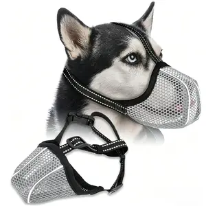 Dog Muzzle,Mesh Soft Muzzle for Small Medium Large Sized Dogs, Breathable Reflective Adjustable Puppy Muzzles with Collar for Scavenging Grooming Biting Chewing,Allows Panting and Drinking