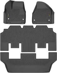 G-PLUS Floor Mats Fit for Chrysler Pacifica 2017 2018 2019 2020 2021 2022 2023 2024 2025 (No Hybrid Models),Fit 7 and 8 Passenger Model,TPE All Weather Car Floor Liners Cargo Liners Accessories Black