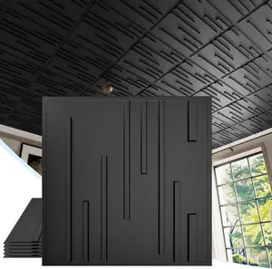 LOOYEE 24 PCS 2x2 FT Black Vertical Stripe Decorative Ceiling Tiles, 24x24 Inch 3D Modern Minimalist Ceiling Panels, PVC Waterproof Cuttable Material Ideal for Living Room Bedroom Cover 96 Sq.Ft