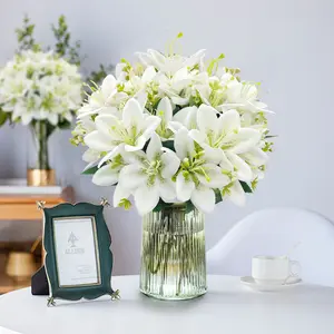 4 Bundles Artificial Tiger Lily Silk Flowers, Faux Fake Lilies Plants for Wedding Bouquet, Home Party Indoor Table Decoration, Decorative Flowers