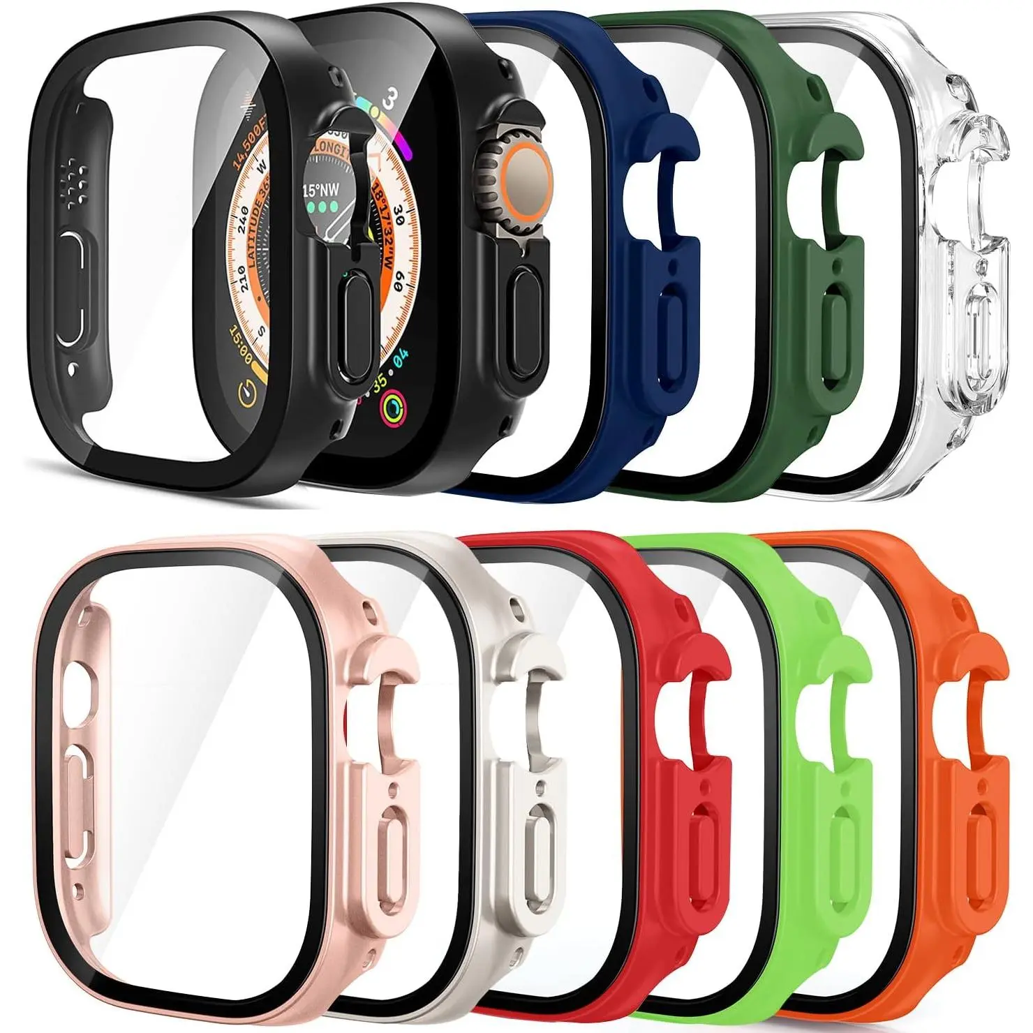 [9 Pack Case Compatible with 49mm Apple Watch Ultra & Ultra 2 with Tempered Glass Screen Protector Full Scratch-Resistant Protective Cover Bumper for Apple Watch 49 mm