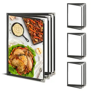 4 Pack Menu Covers 8.5 X 11 Inch,Menu Holder 4 Page 8 View Transparent Restaurant Menu Cover Book, Clear Menu Sleeves, Leather-Style Design, for Cafe, Hotel, Wedding & Fine Dining，Black