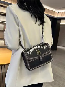 Fashionable Bee Embroidered Small Square Bag, Elegant Chain Crossbody Bag for Women, Perfect for All Seasons and Special Occasions