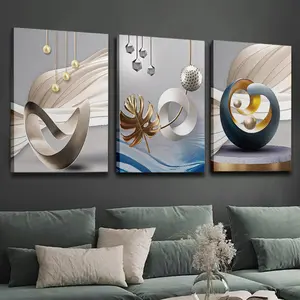 3-Piece Waterproof Triple-Panel Wall Art Set - 2D Flat, Glossy, Modern Geometric Abstract Print, Artistic Home Decor for Living Room, Kitchen