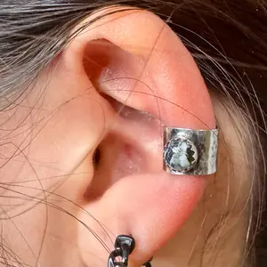 Sterling Silver 6mm Genuine White Buffalo Ear Cuff | Wide Conch Band | No-Piercing Earring
