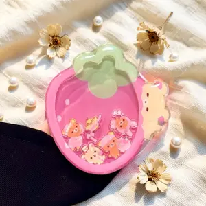 Cute Strawberry Bear Phone Grip Shaker | Kawaii Pink Fruit Phone Holder Coquette Gift