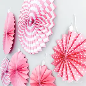 Pink & White Hanging Accordion Fans – 6-Pack Party Decorations