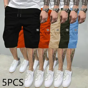 Men’s cargo shorts—summer casual trend; solid color with multiple pockets; fabric is wear-resistant, non-pilling, durable, and tear-resistant; comfortable and breathable; fashionable, versatile loose fit; suitable for casual wear; mid-length, non-elastic