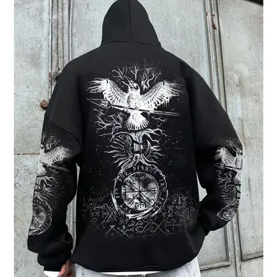 Vegvisir Viking Raven Hoodie Raven And Vegvisir Viking Compass