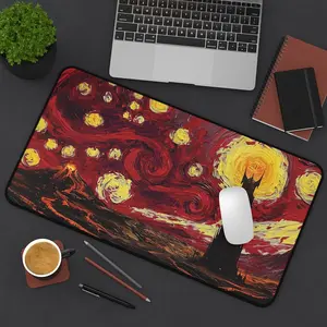 Dark Fantasy Sky Desk Mat, Gothic Celestial Gaming Mouse Pad, Red Night Landscape Extended Mousepad, Fantasy Art Desk Pad
