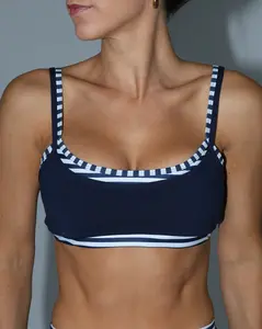 Double Layer Scoop Bra - Navy & Stripes