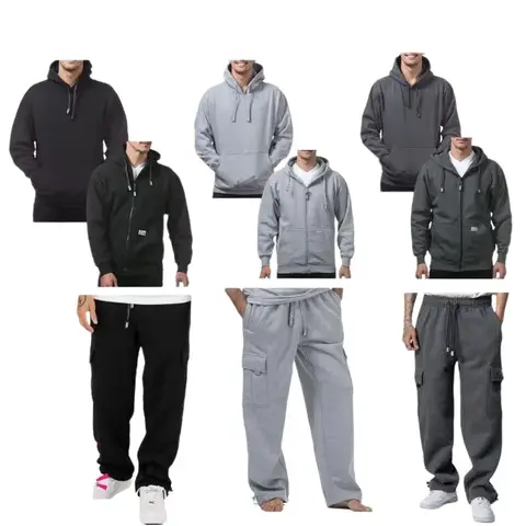 Pro Club Men's 2-Piece Menswear Tracksuit Set - 60% Cotton 40% Polyester Long Sleeve Zip-Up Hoodie with Pocket, Matching Cargo Sweatpants with Ample Space, Stylish Plain Top for Cool Casual Days (Black, Heather Gray, Charcoal Gray, 2XL) Classic Suit