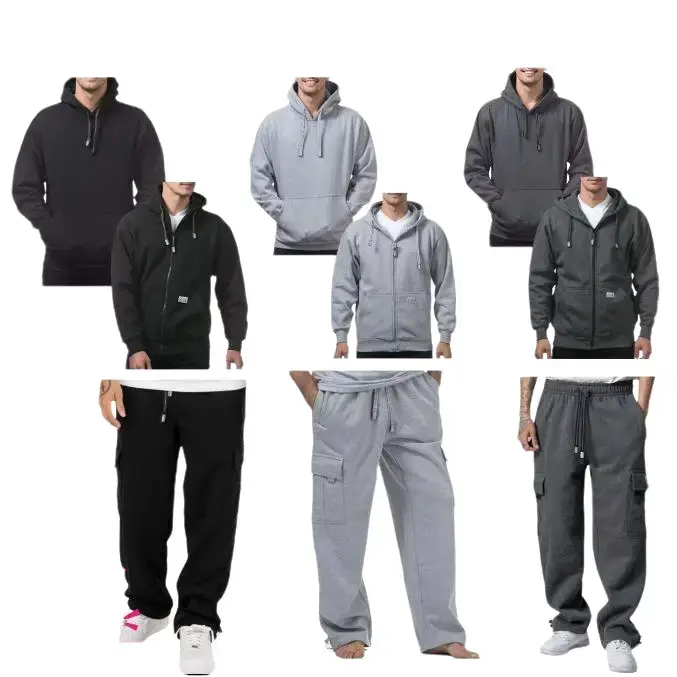 Pro Club Men's 2-Piece Menswear Tracksuit Set - 60% Cotton 40% Polyester Long Sleeve Zip-Up Hoodie with Pocket, Matching Cargo Sweatpants with Ample Space, Stylish Plain Top for Cool Casual Days (Black, Heather Gray, Charcoal Gray, 2XL) Classic Suit