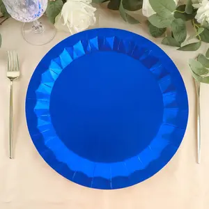 25-Pack Paper Round Charger Plates 12" Royal Blue with Geometric Prism Design - 400GSM Disposable Serving Trays