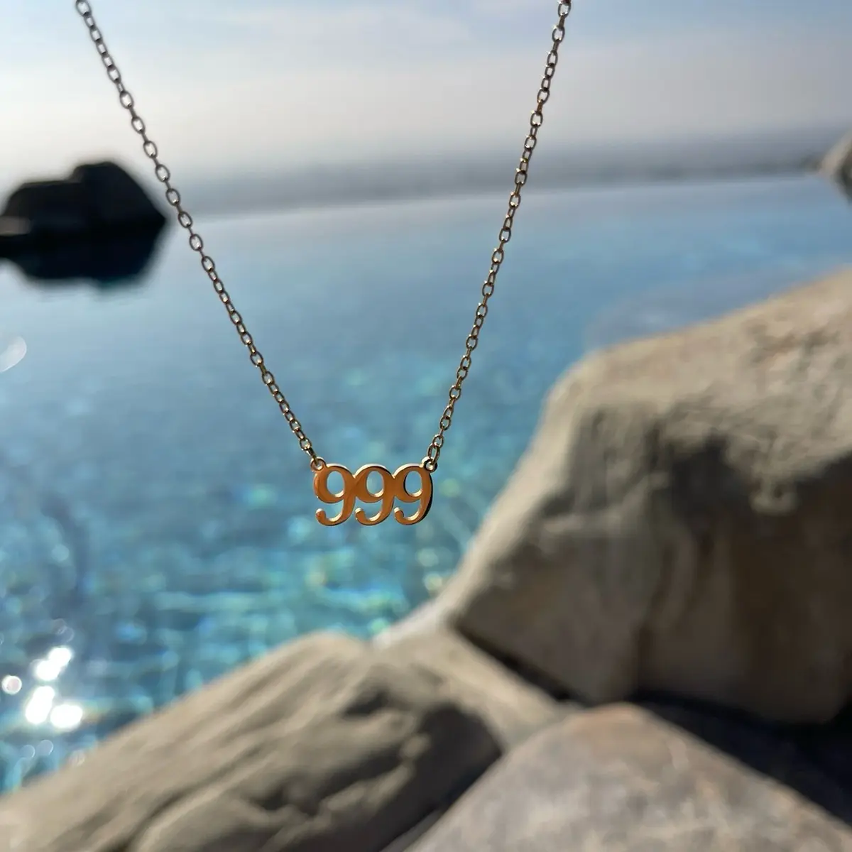Halo Jewelry Angel Number 999 Necklace - 18K Yellow Gold Plated Stainless Steel with Engraved Logo Clasp