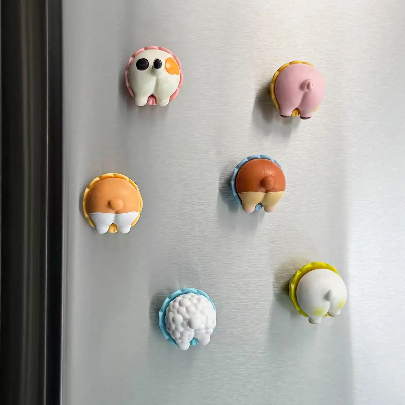 6 Cake Animal Butt Refrigerator Magnets, Personalized Kitchen Decor, Office Whiteboard, Dishwasher Safe, Storage Cabinet Magnet Set