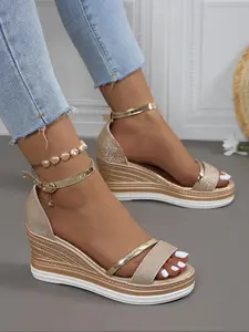 Women's Fashionable Glitter Decorated Platform Sandals, Casual Comfortable Wedge Sandals for Beach Vacation, Female All-match Shoes for Daily Wear, Girlfriend Gifts, Summer Sandals, Stylish Footwear, Elegant Party Shoes