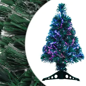 Artificial Christmas Tree Green 2 ft Fiber Optic Colorful Decoration Light Box