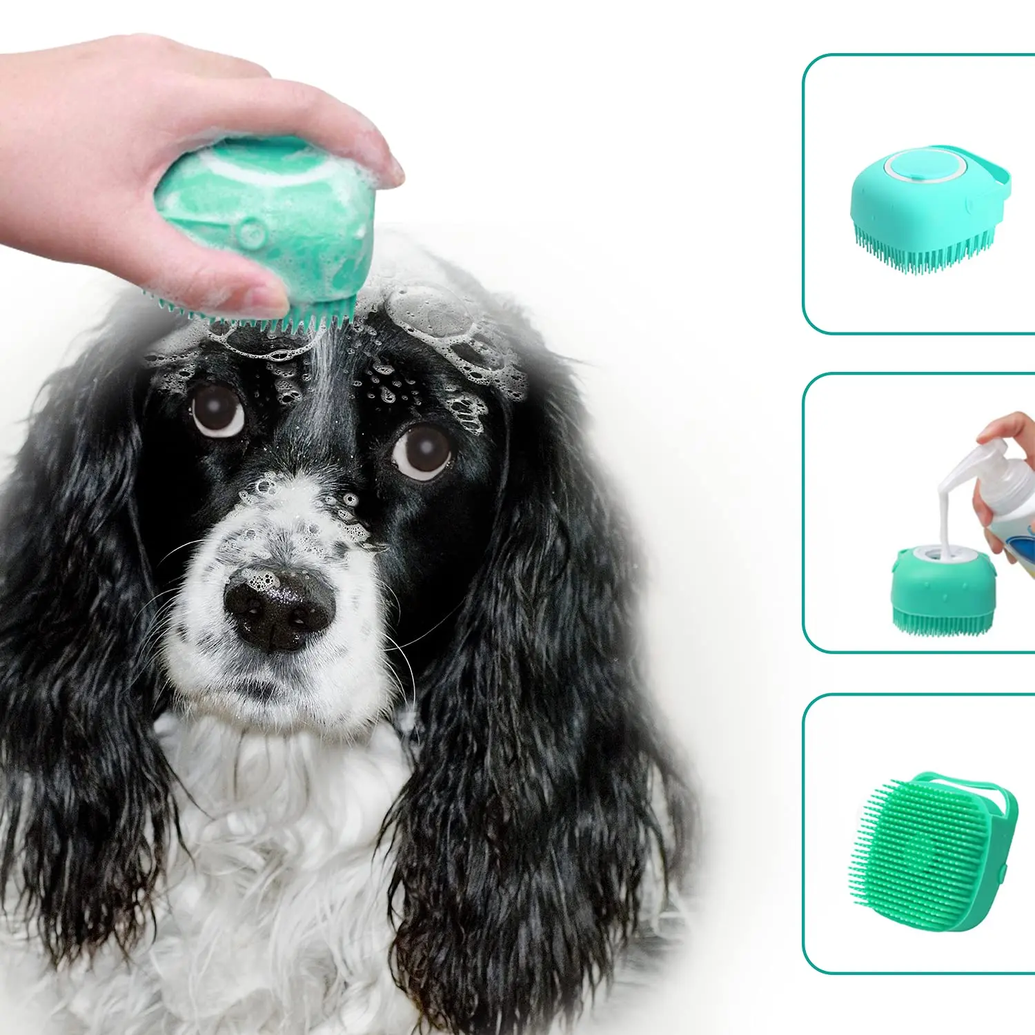 Universal Pet Grooming Bath Massage Brush with Shampoo Dispensing - Soft Silicone Bristles, Non-slip Ergonomic Durable Handle, Skin-gentle, Clean, Improves Blood Circulation, For Dogs & Cats, Grooming Supplies, Hair Removal Accessory, Massage Wash