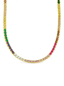 Sterling Forever Maria Chain & Rainbow CZ Tennis Necklace