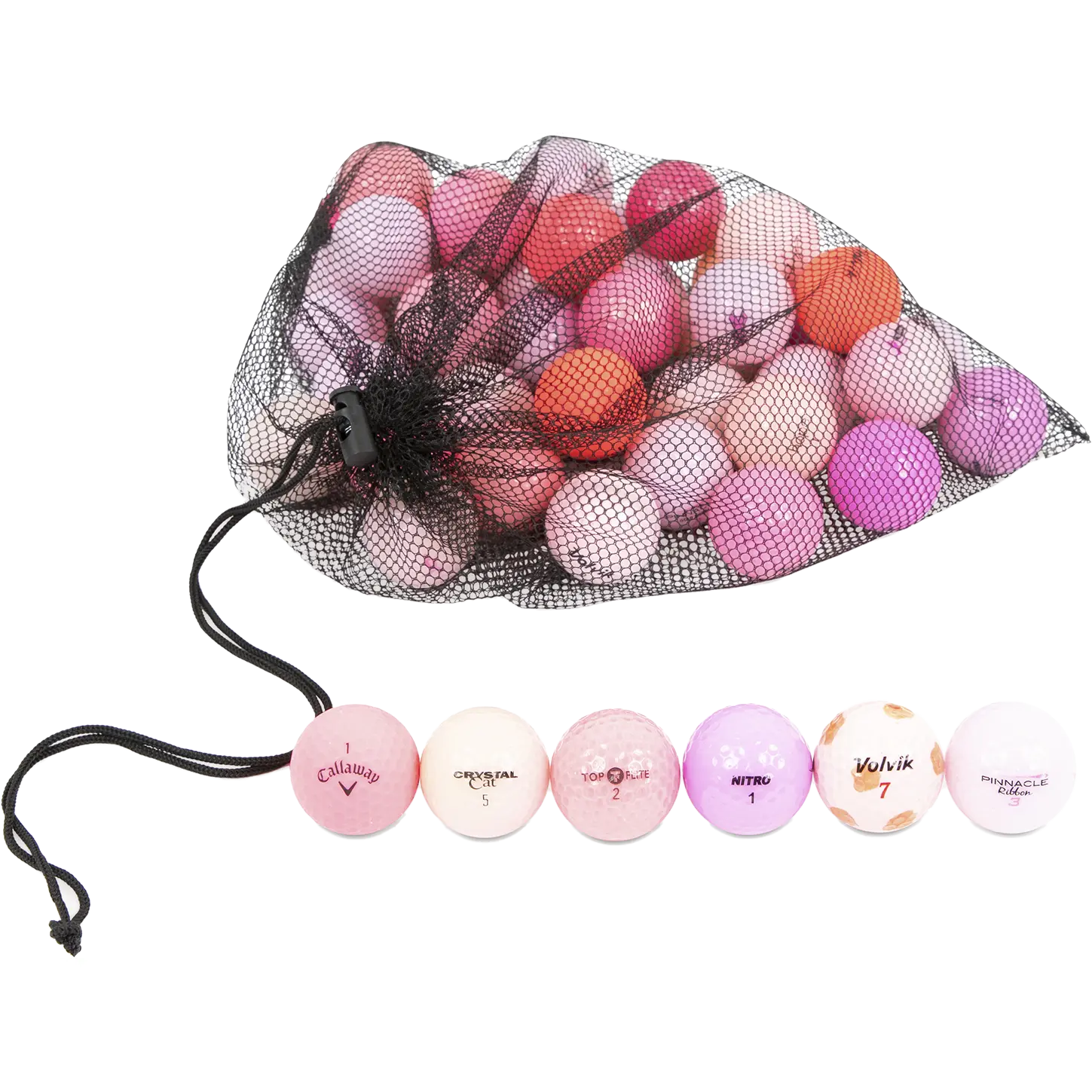 48 Pink Color Golf Ball Mesh Bag Mix - Includes Different Brands