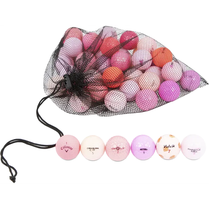 48 Pink Color Golf Ball Mesh Bag Mix - Includes Different Brands