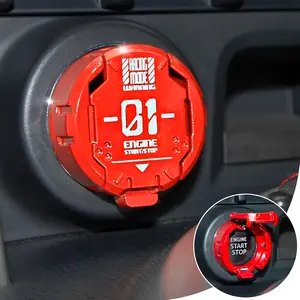 Red Metal Mecha Push Start Button Cover - Cool Car Engine Protector & Interior Decor Sticker Decal for Cars, Motorcycles, and Key Ignition Switches, Stylish Red Accent with "HOT MIDE" Design, Motorcycle Ignition Switch Cover| Sleek Red Finish| Durable Met