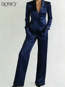Women's Solid Satin High-Waisted Suit Wide-Leg Long Pants, Formal Satin Texture, Ideal for Office, Evening Events, Brunch, Casual Occasions